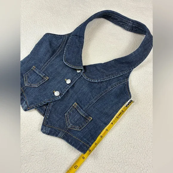 Y2K Forever 21 Denim Halter Crop Top Vest Size Small - Picture 9 of 11